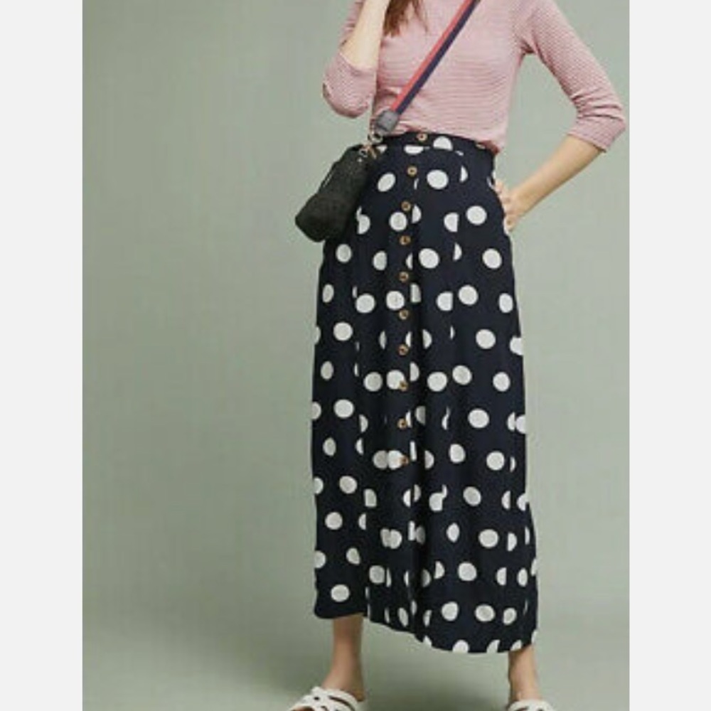 Maeve Polka Dot Button Front Midi Skirt